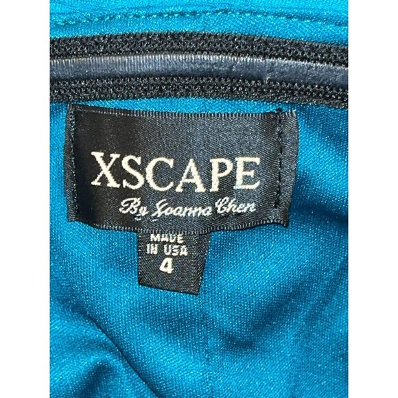 Xscape Teal One-Shoulder Ruched Embellished Long Gown Size 4 Womens - Picture 13 of 14